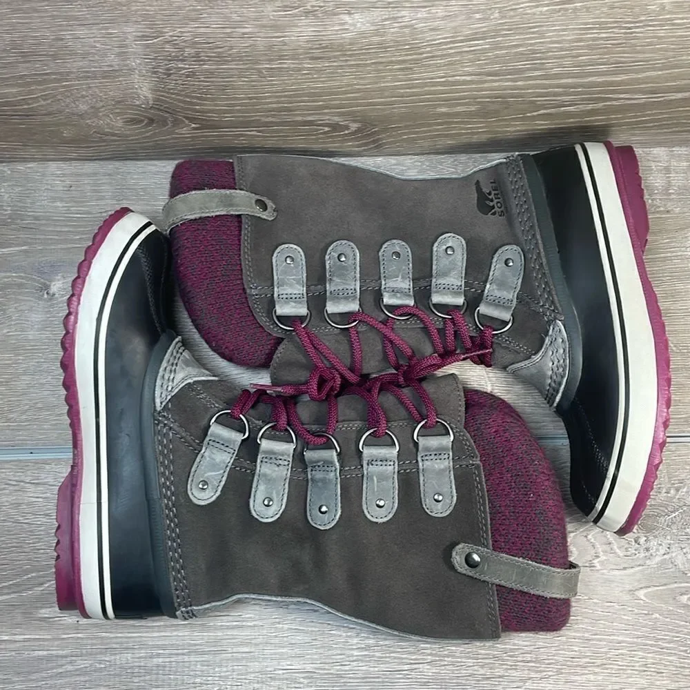 Sorel Joan of Arctic Knit II Warm Waterproof Women’s Sz 7 Gray Suede Snow Boots